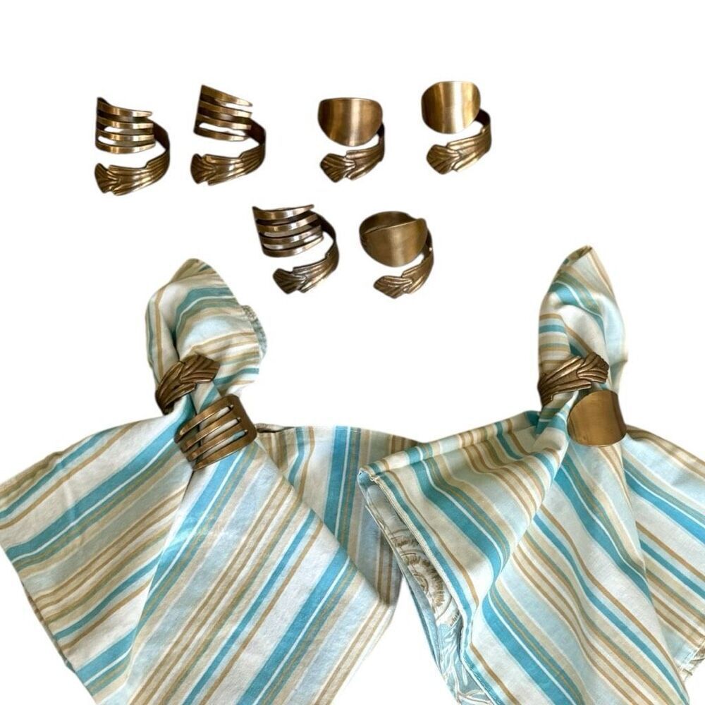 Vintage Brass Fork & Spoon Napkin Rings Set of 8 Handcrafted Flatware Wrap Style